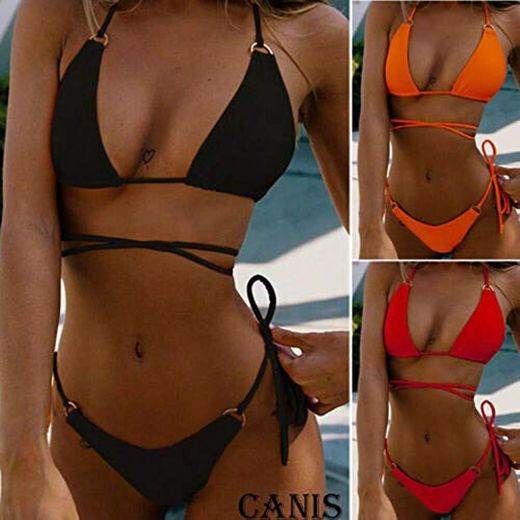 Bikini Conjunto De Bikini Brasileño Sexy para Mujer Traje De Baño De Corte Alto Sólido Traje De Baño Ropa De Playa De Verano Traje De Baño Rojo De Cintura Baja para Mujer Biqu