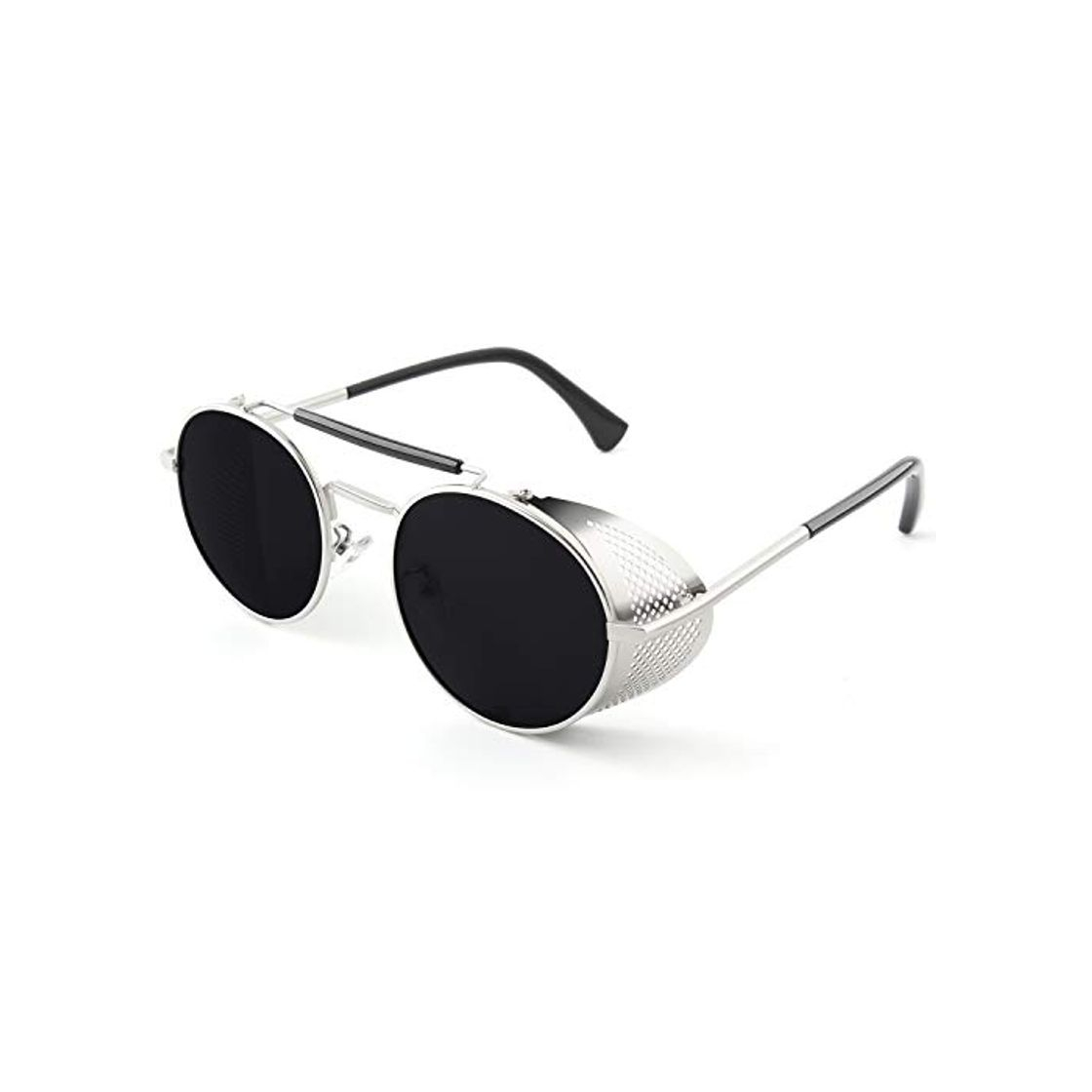 Moda CGID E92 Steampunk estilo retro inspirado círculo metálico redondo gafas de sol polarizadas para hombre mujer Plateado Gris