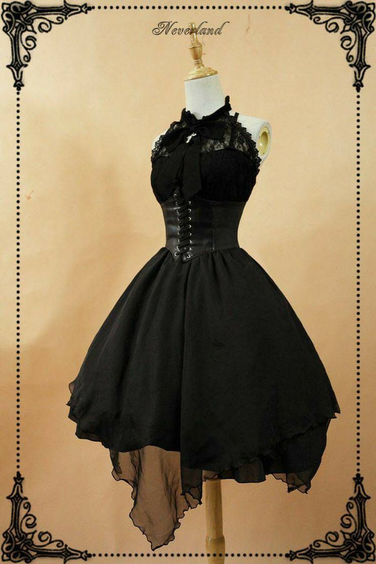 Fashion vestido preto estilo lolita/dark! 