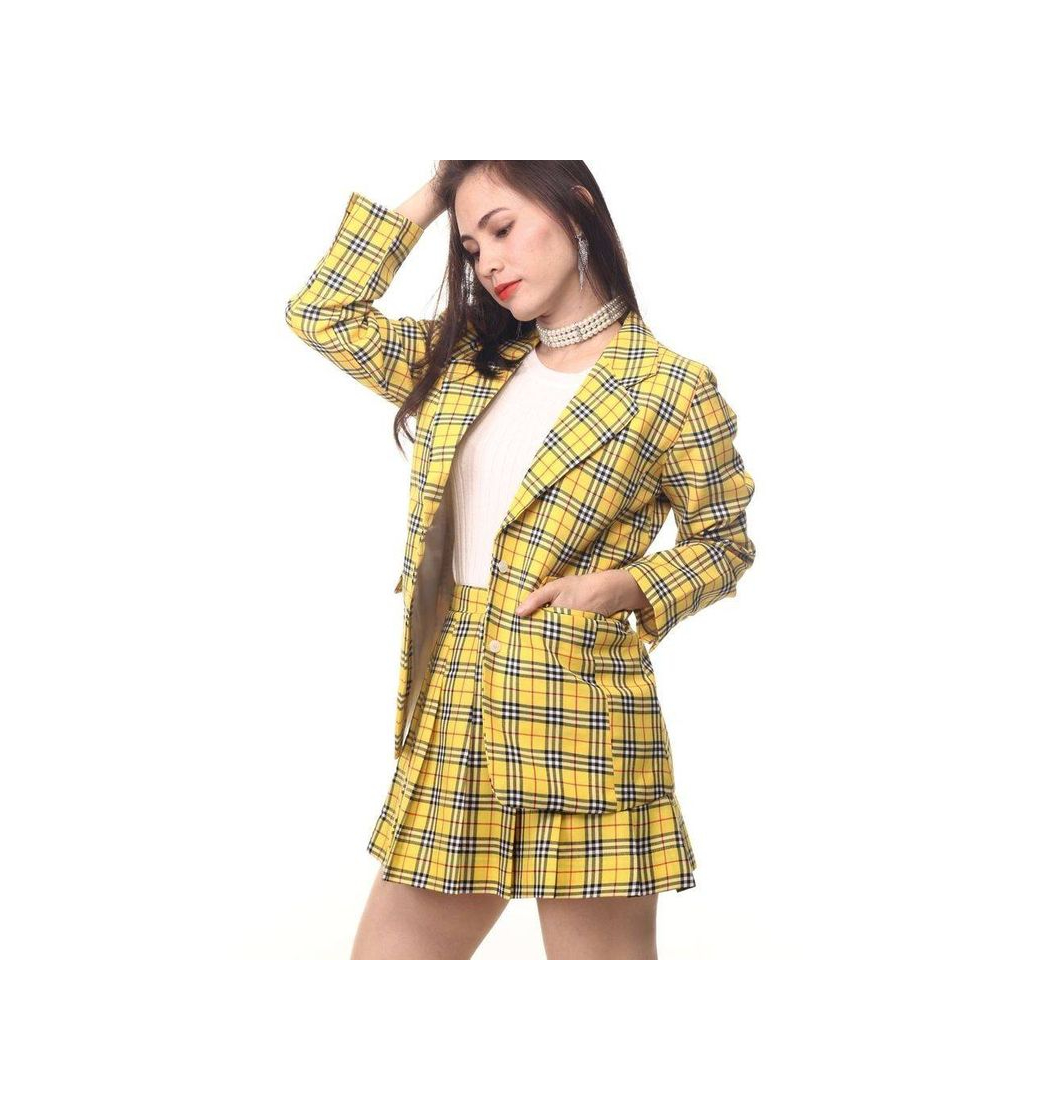 Moda conjunto xadrez amarelo