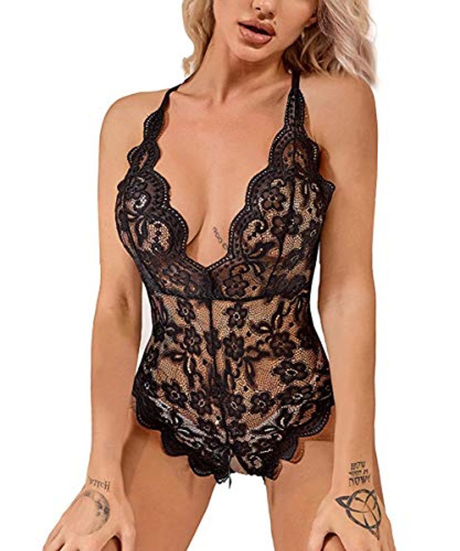 Fashion EVELIFE Body Mujer Sexy Lenceria Encaje Transparente Lingerie Profundo V Ropa Interior