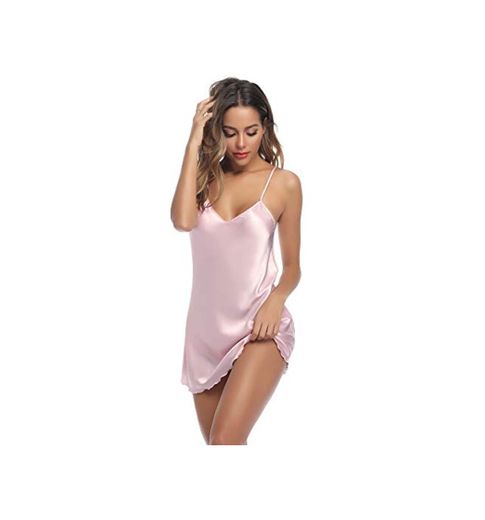 Aibrou Camison Sexy Satén para Mujer Camisón Mujer Seda Camisones Dormir Verano Tallas Grandes Satín para Novia