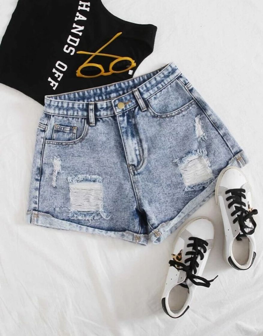 Fashion Shorts denim rotos bajo doblado