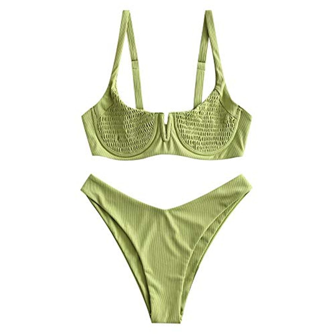 Fashion ZAFUL Bikini para mujer con aros acanalados en V