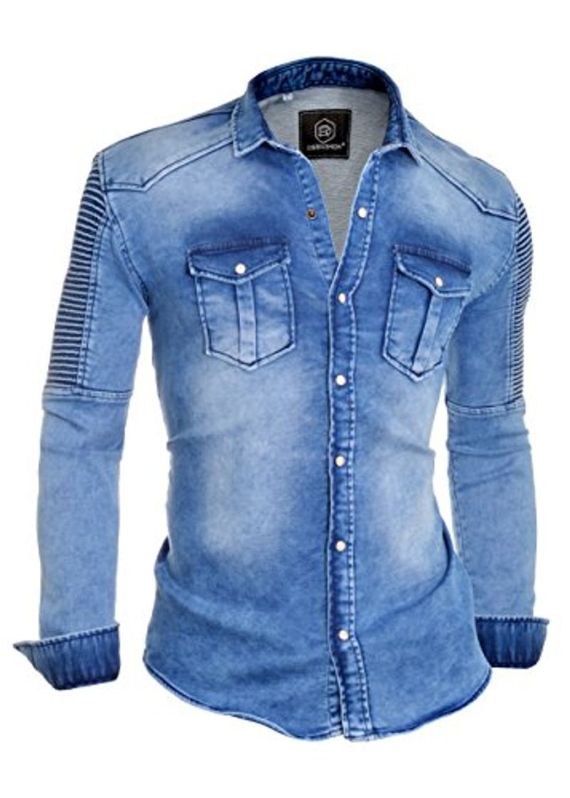 Fashion D&R Fashion Camisa Vaquera Hombre Lavado Acanalado Elástico M Azul