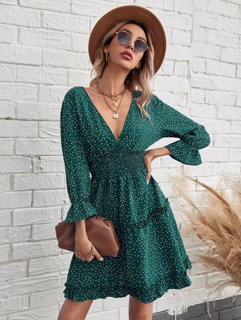 Fashion Plissado Bolinhas Boho Vestido