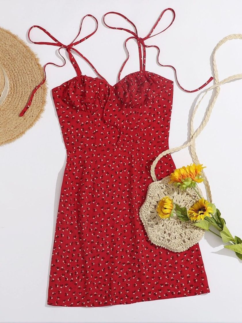 Fashion SHEIN Vermelho Nó Florzinhas Boho Vestido