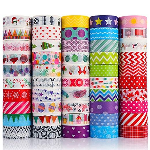 Opopark 50 Rolls Washi Tape Kit Cinta Adhesiva Decorativa Para Scrapbooking Cuenta De Mano Colorida DIY Pegatinas Decorativas