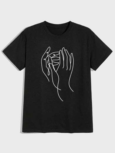 Camiseta con estampado de mano