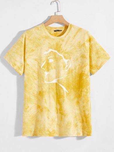 SHEIN Camiseta de tie dye con estampado de figura 