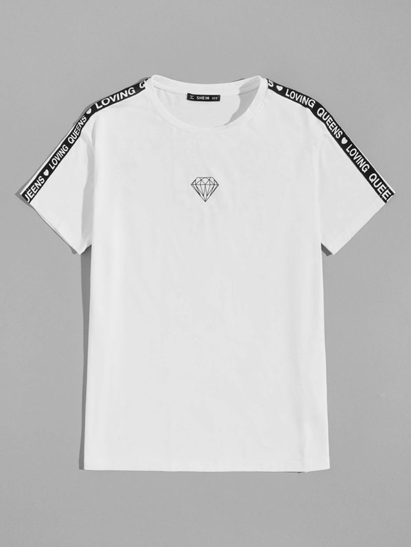 Social SHEIN Top de hombros con cinta con letra con estampado 