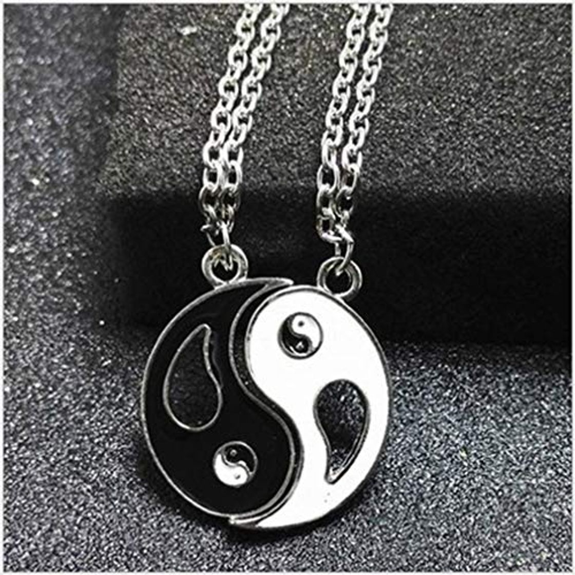 Fashion Binghotfire Tai Chi Ba Gu Yin Yang Colgante Collar de Pareja 0941 Blanco