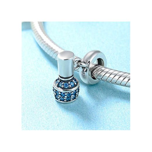 XSZPKL Encanto Femenino Azul CZ Esmalte de uñas 925 Cuentas de Plata esterlina encajan Pulseras Originales del Encanto joyería de Plata DIY Berloque