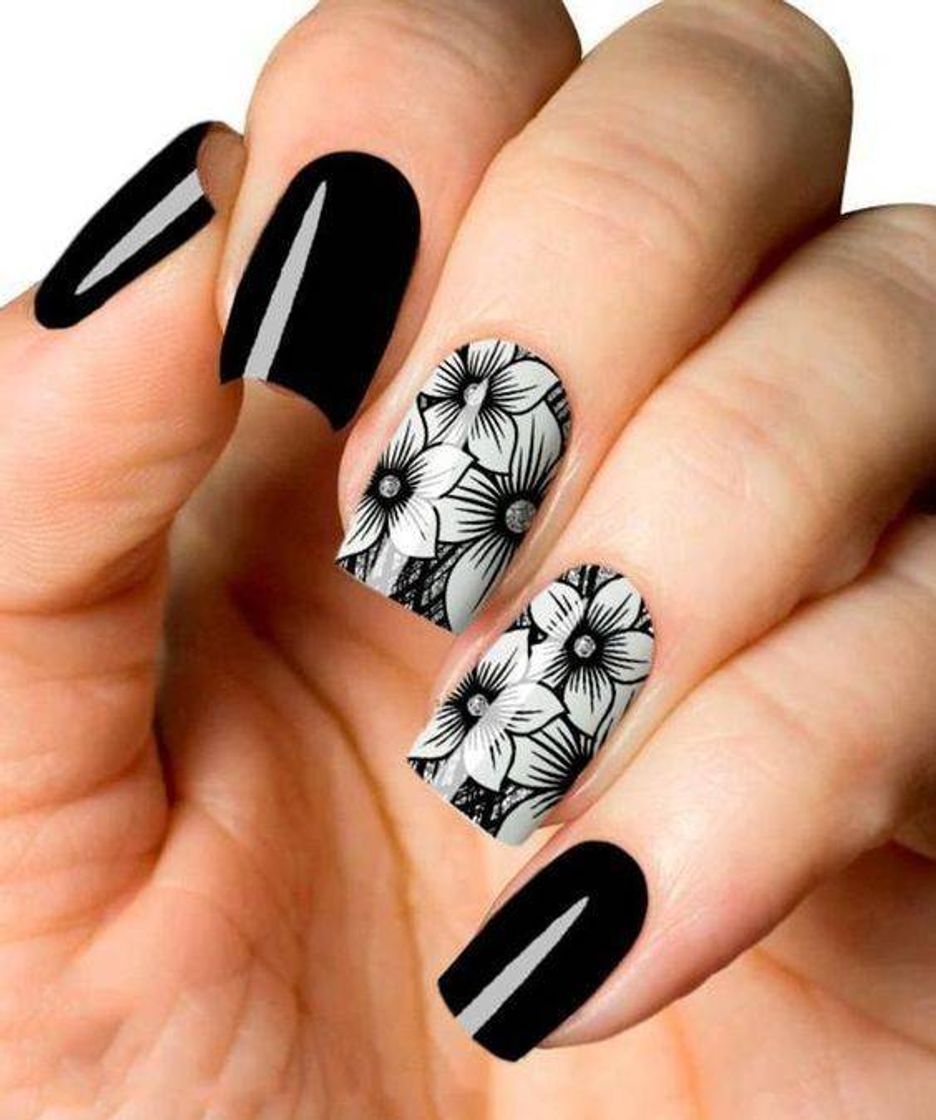 Moda Nails Preto com Flores✨