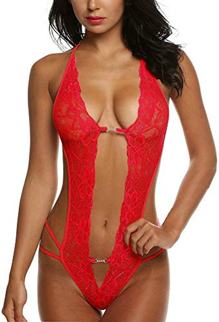 Social Tuopuda Mujer V Profundo Mini de Encaje Babydoll de Lencería Transparente Tanga