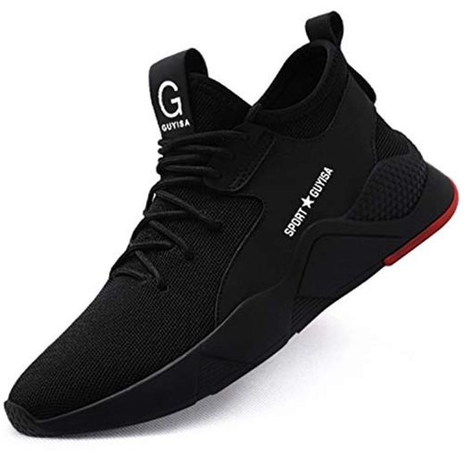 tqgold® Zapatillas de Seguridad para Hombre Mujer Zapatos Trabajo con Punta de Acero Negro Talla 45