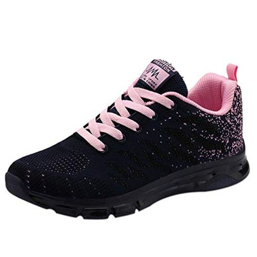 Zapatillas de Correr de Punto elástico de Malla Transpirable con Cordones para Mujer Zapatillas de Deporte con amortiguación de Fondo Suave para Exteriores Antideslizantes de Comodidad Informal