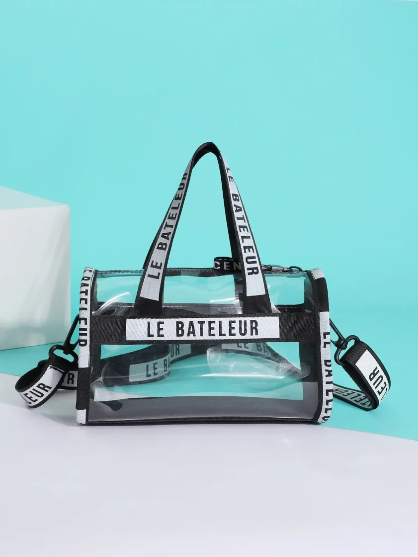Social Bolso cartera con estampado de letra transparente 