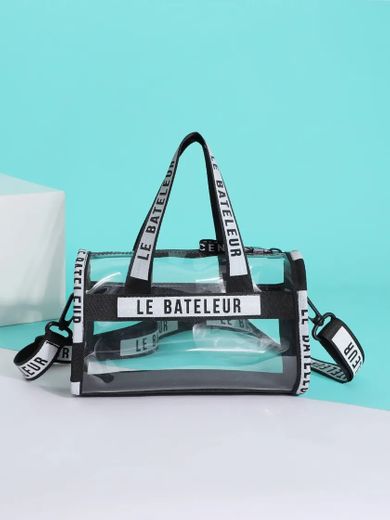 Bolso cartera con estampado de letra transparente 