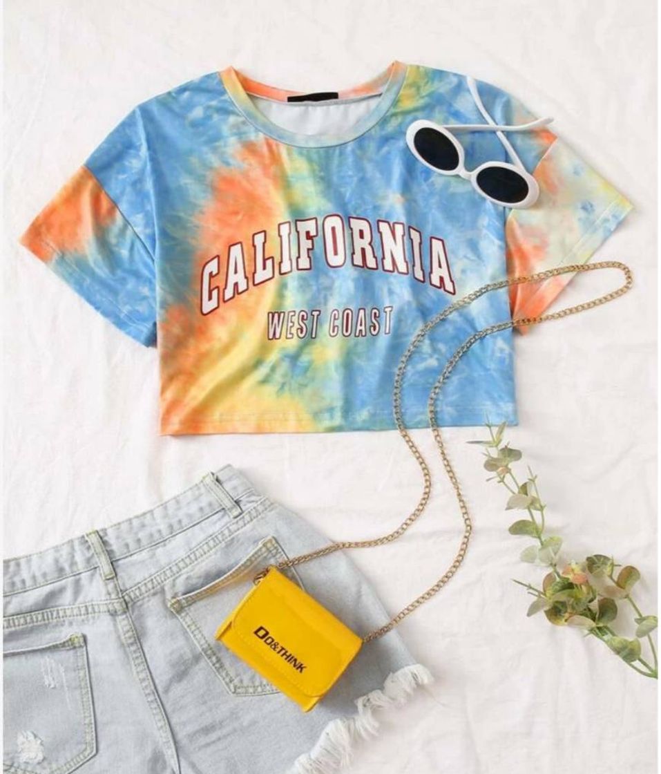 Fashion Multicolorido Tie Dye Ocasional Camiseta