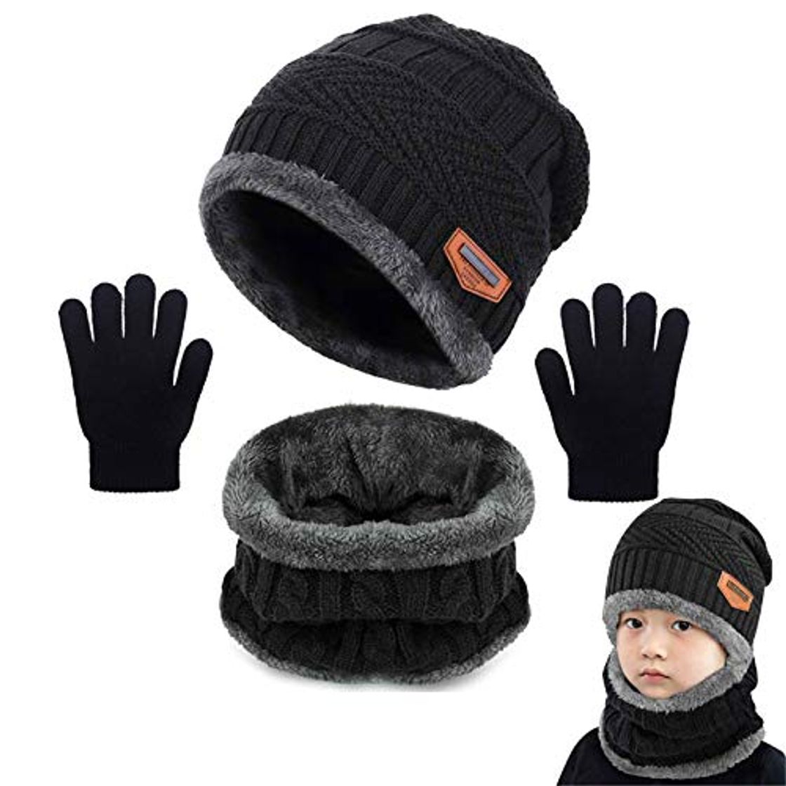 Fashion Yutdeng Niños Conjunto de Sombreros de Invierno y Bufanda Guantes Invierno Caliente Gorro de Beanie Cálido Elástico on Forro de Lana Niños Niñas