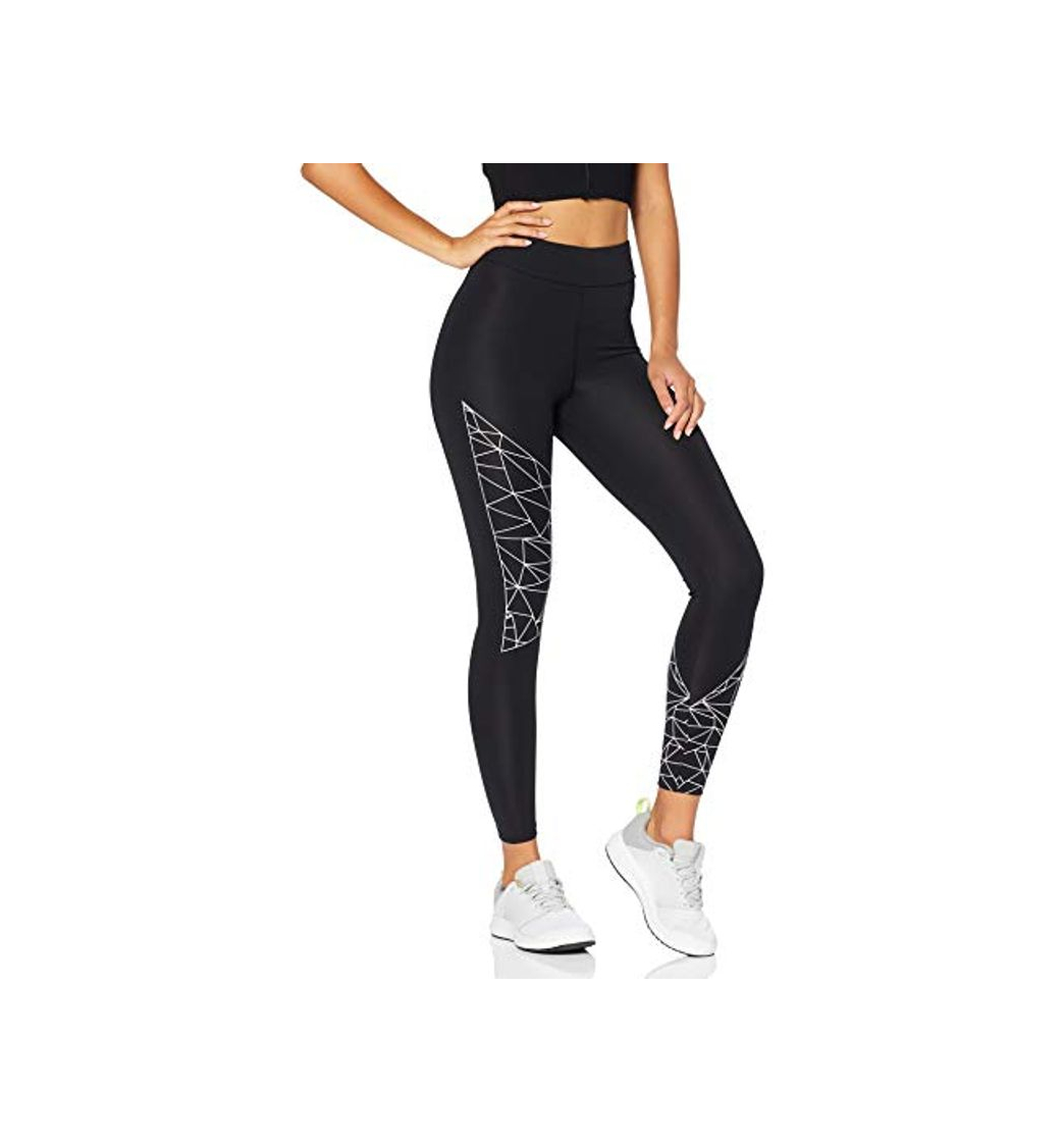 Moda Marca Amazon - AURIQUE Leggings de Deporte con Estampado Óptico Mujer, Negro