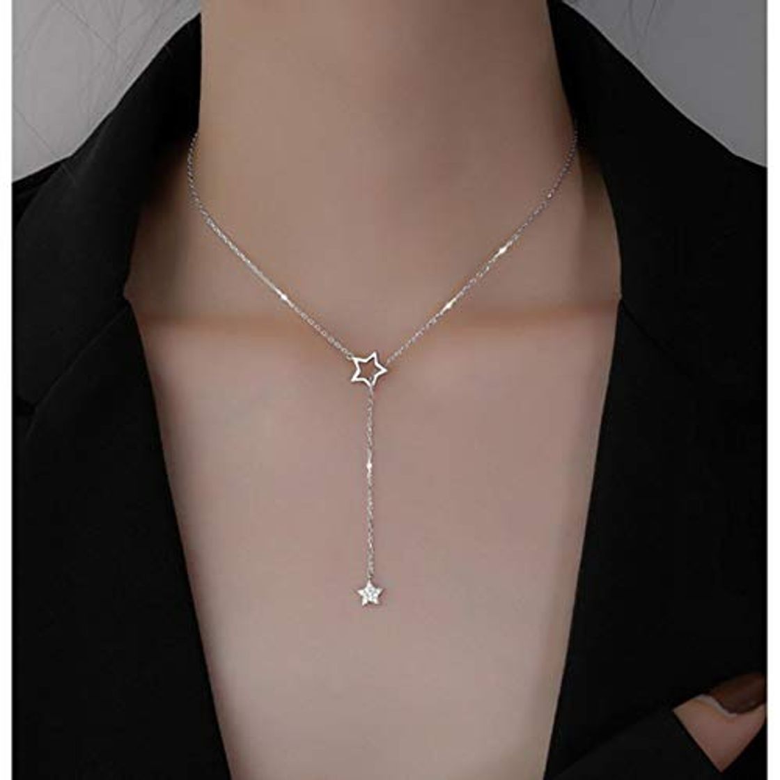 Social CXWK 925 Plata de Ley Linda Estrella Brillante Gargantilla Collares con Encanto Mujer Encantadora Fiesta de Boda Cumpleaños 45 CM