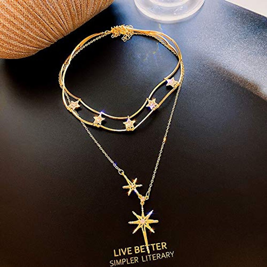 Social ghn FYUAN Collares de cadena con brillantes estrellas gargantillas para mujer, cadena