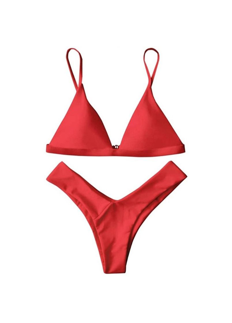 Fashion ZAFUL Mujer Sólido Tanga Corte Alto Bikini Conjuntos