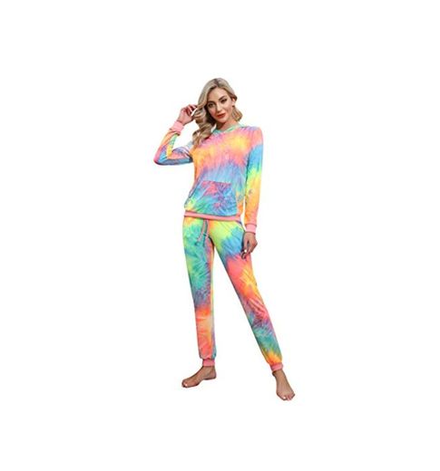 Abollria Conjunto de Chándal para Mujer Invierno Sudadera Deportivas y Pantalones Tie Dye Trajes Deportivos de Terciopelo Casual Ropa de Casa Pijamas Completos Otoño