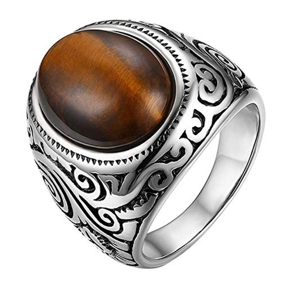 Producto QWERTYU LIFUQIANGME Regalo de la joyería Boni Beso Anillo de los Hombres de la Vendimia del Ojo del Tigre de Piedra Punk clásico Color Negro Masculino Anillo de Acero Inoxidable Anillo Bijoux Anéis