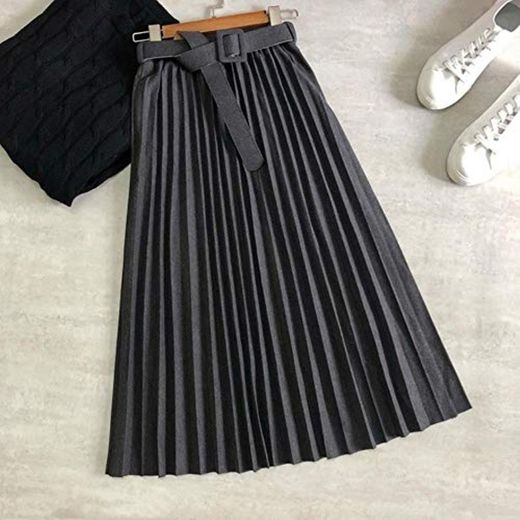 MU-PPX Falda De Cintura Alta para Mujer Fajas Sólidas Faldas Plisadas Midi