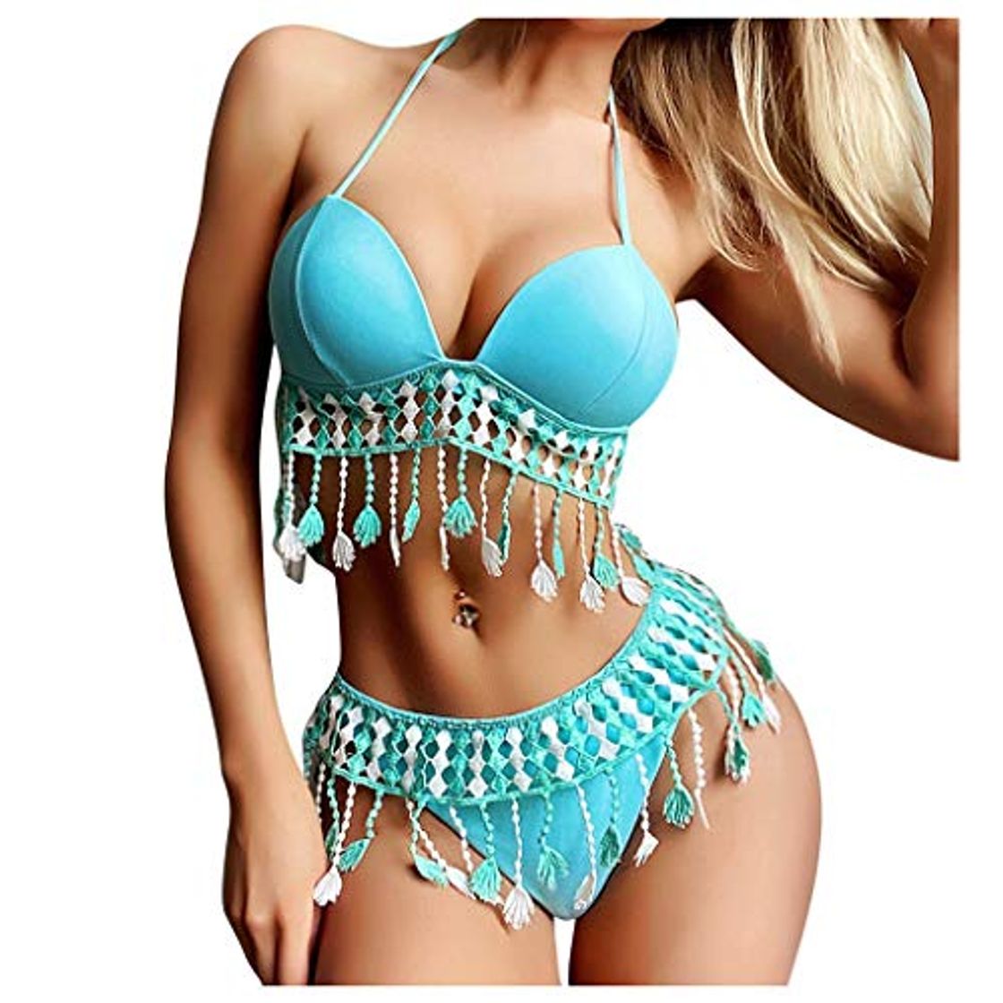 Moda Alphahope Traje de baño de mujer Tow-Piece, Strappy Bandage Tassel Bikini sólido