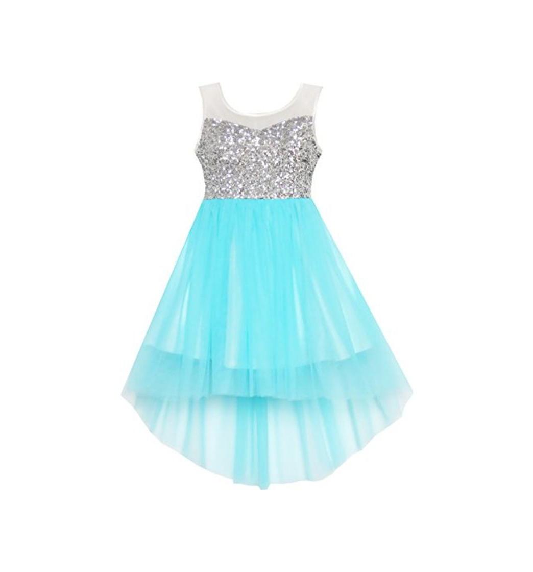 Social Sunny Fashion Girls Dress Sequin Mesh Party Wedding Princess Tulle Blue Vestido