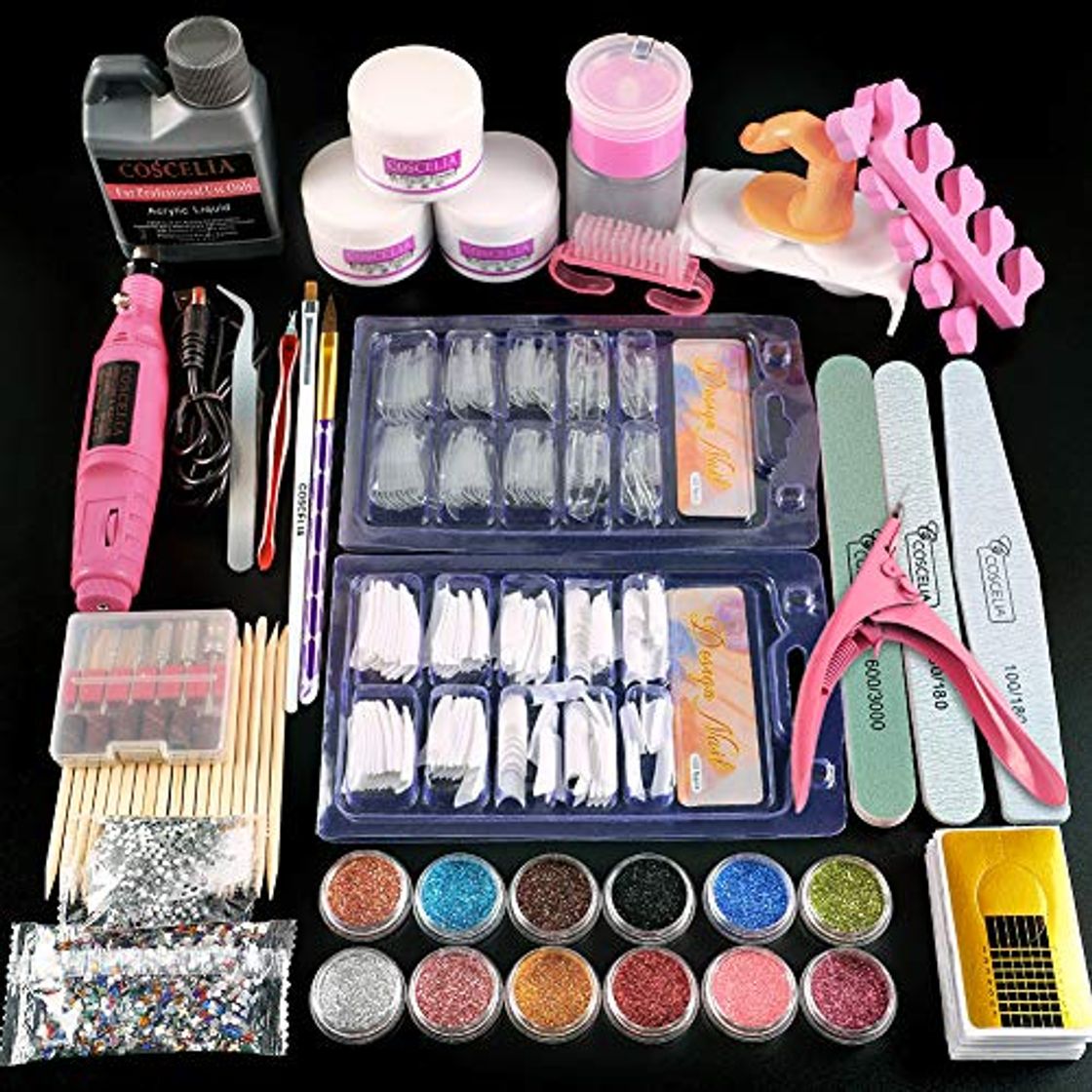 Productos Coscelia Kit de Uñas Acrílicas Uñas Postizas Kit Completo Accesorio para Manicura Limas de Uñas Máquina de Taladro de Uñas Portátil Herramiento para DIY Uñas Arte