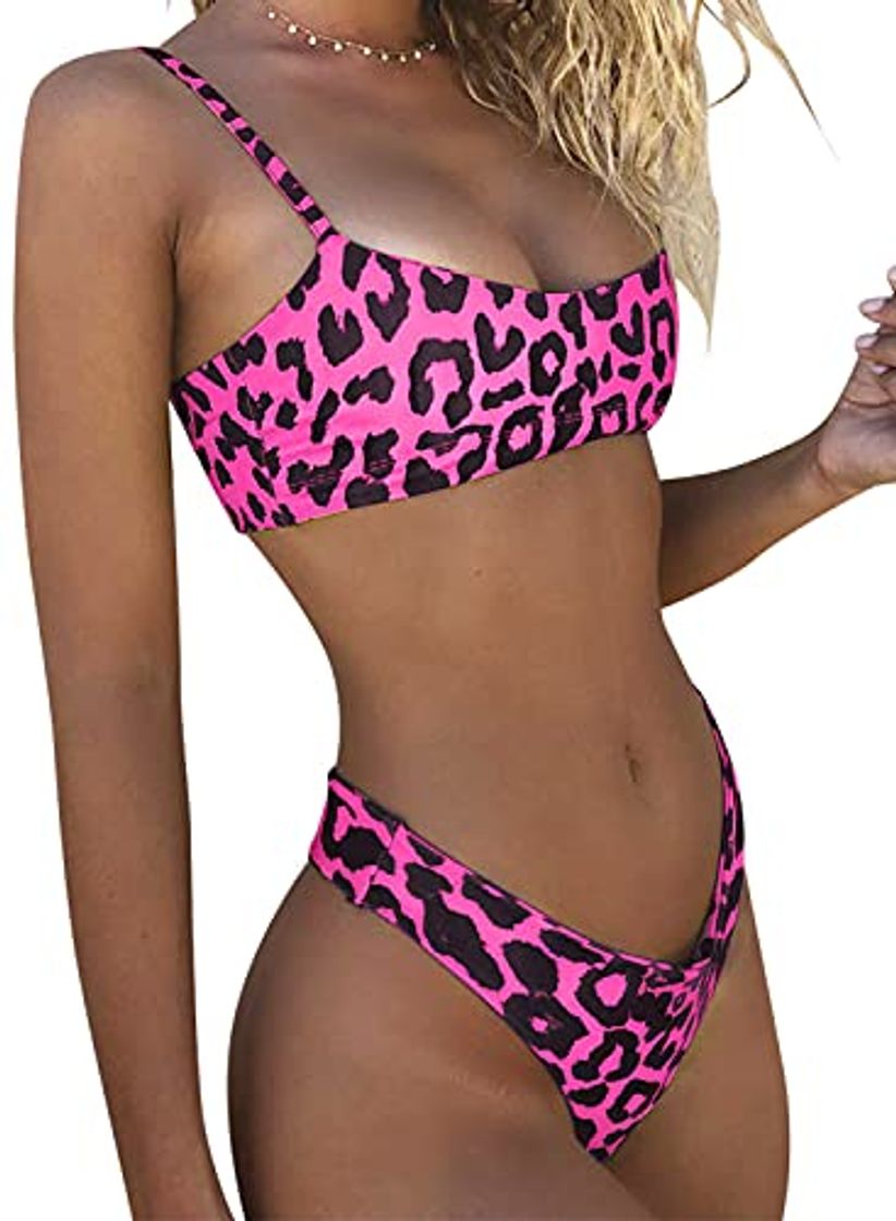 Moda Tuopuda Conjunto de Bikini con Estampado de Leopardo de 2 Piezas Traje