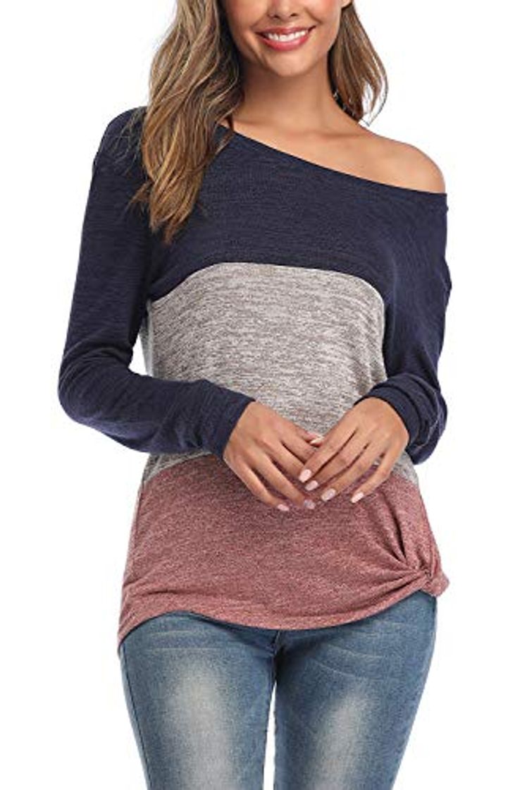 Social ANFTFH Sudadera Casual de Bloque de Color de Manga Larga para Mujer Otoño Top con Cuello Redondo Naranja XL