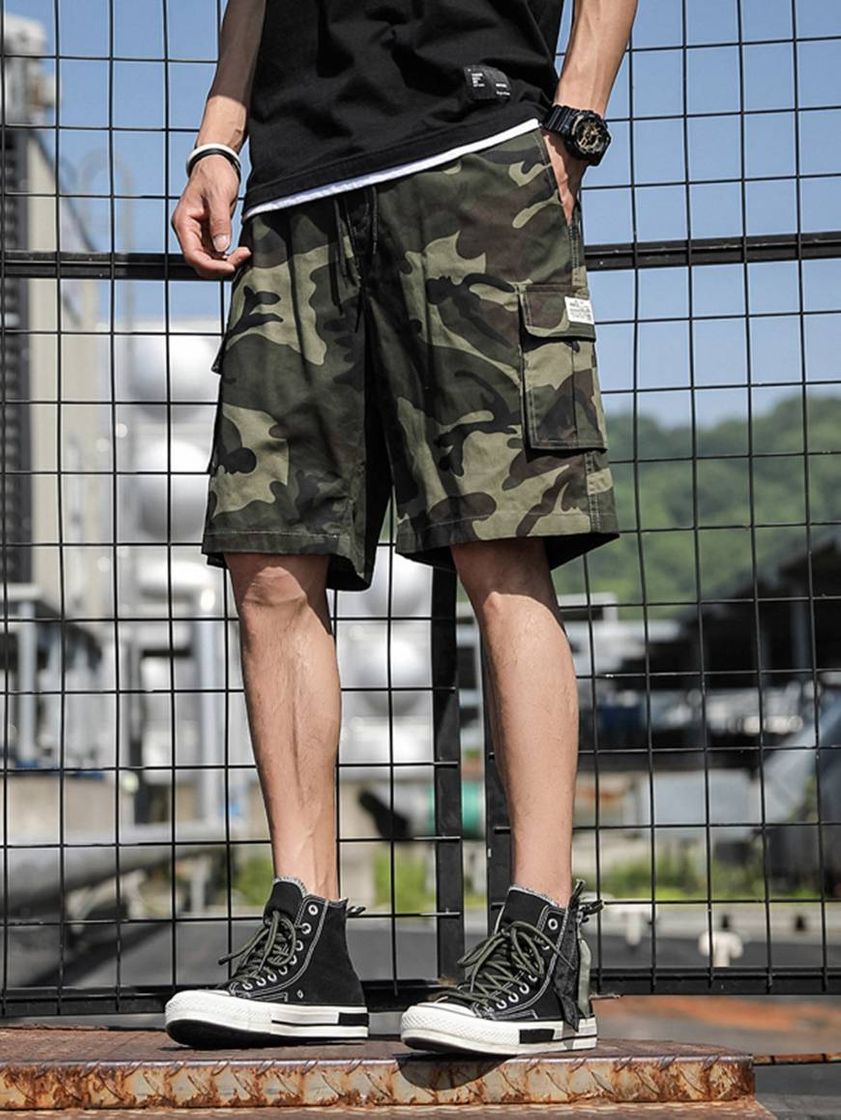 Moda Bolso Camuflagem Estilo de Rua Shorts Masculino