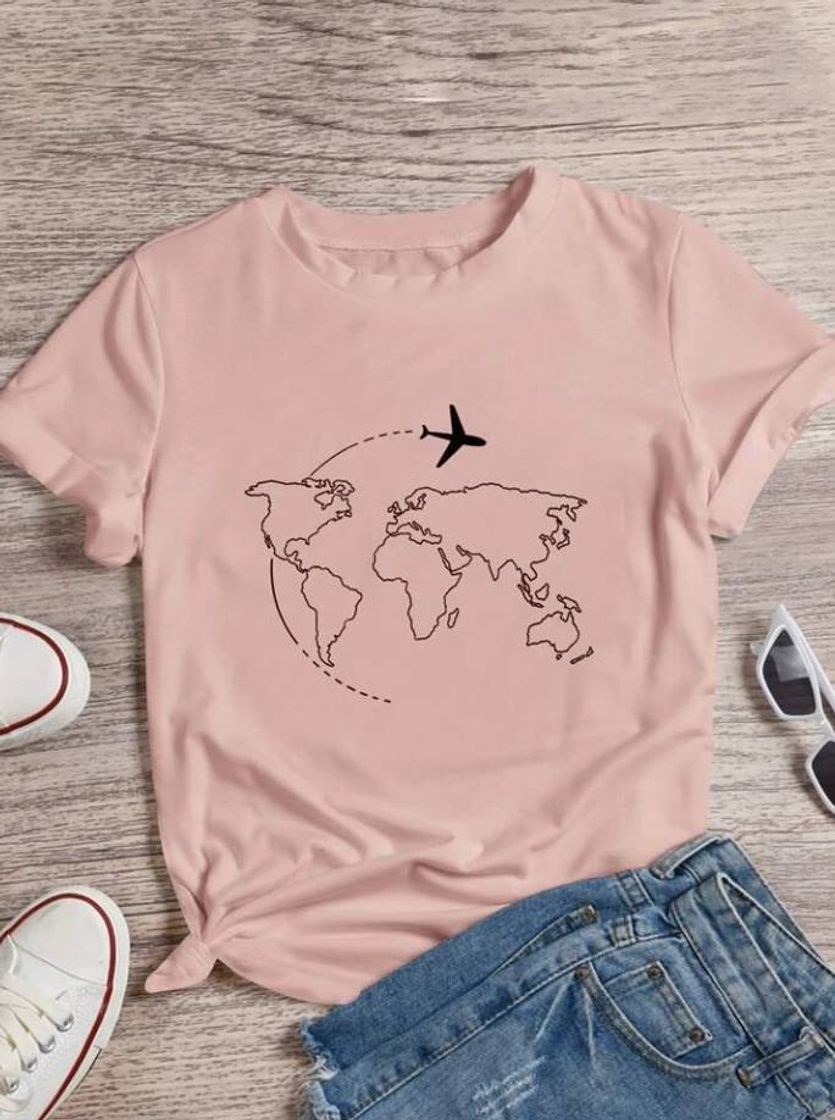 Moda Camiseta Mapa Ocasional