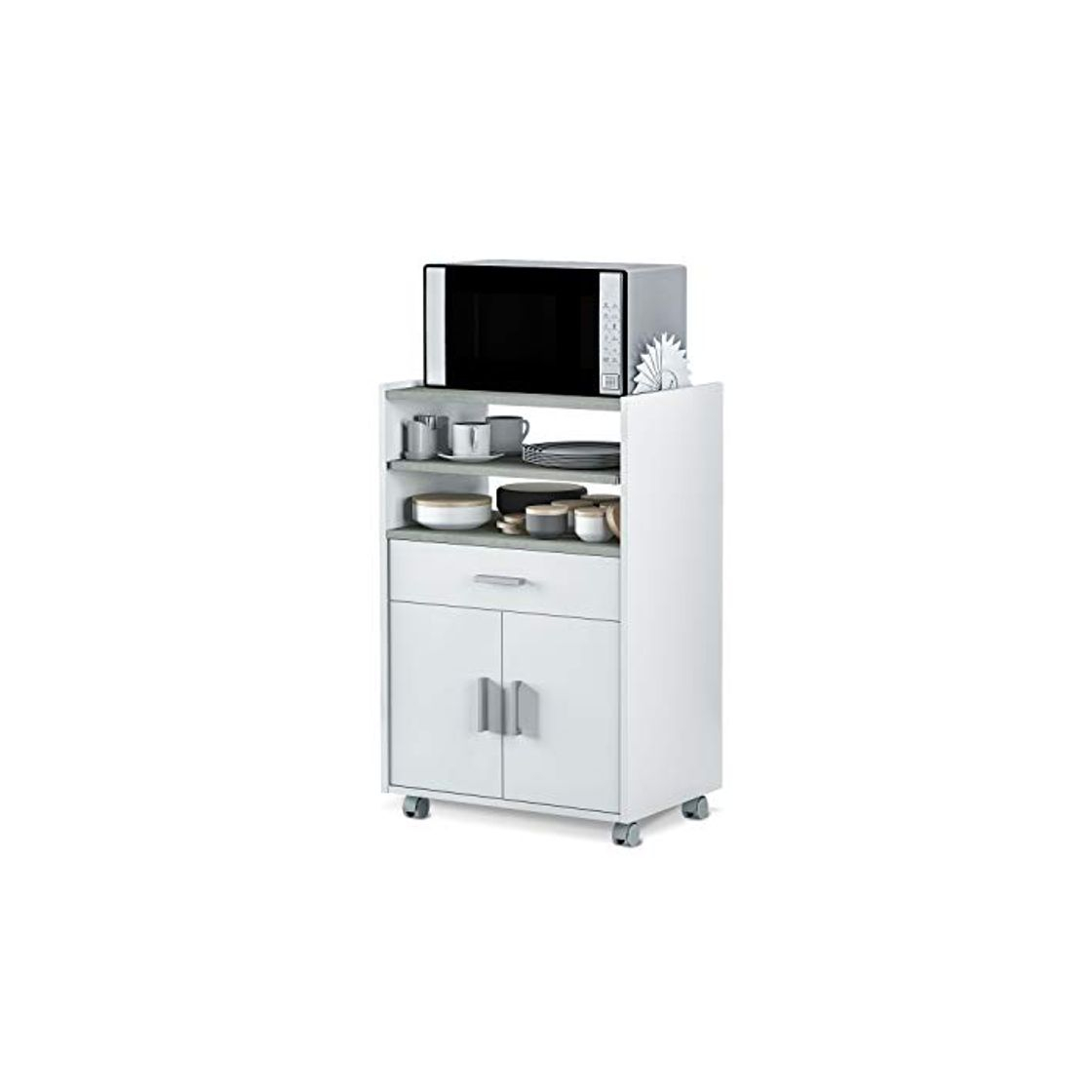 Social Mueble Auxiliar para Microondas, Mesa Cocina con un Cajón y dos Puertas,