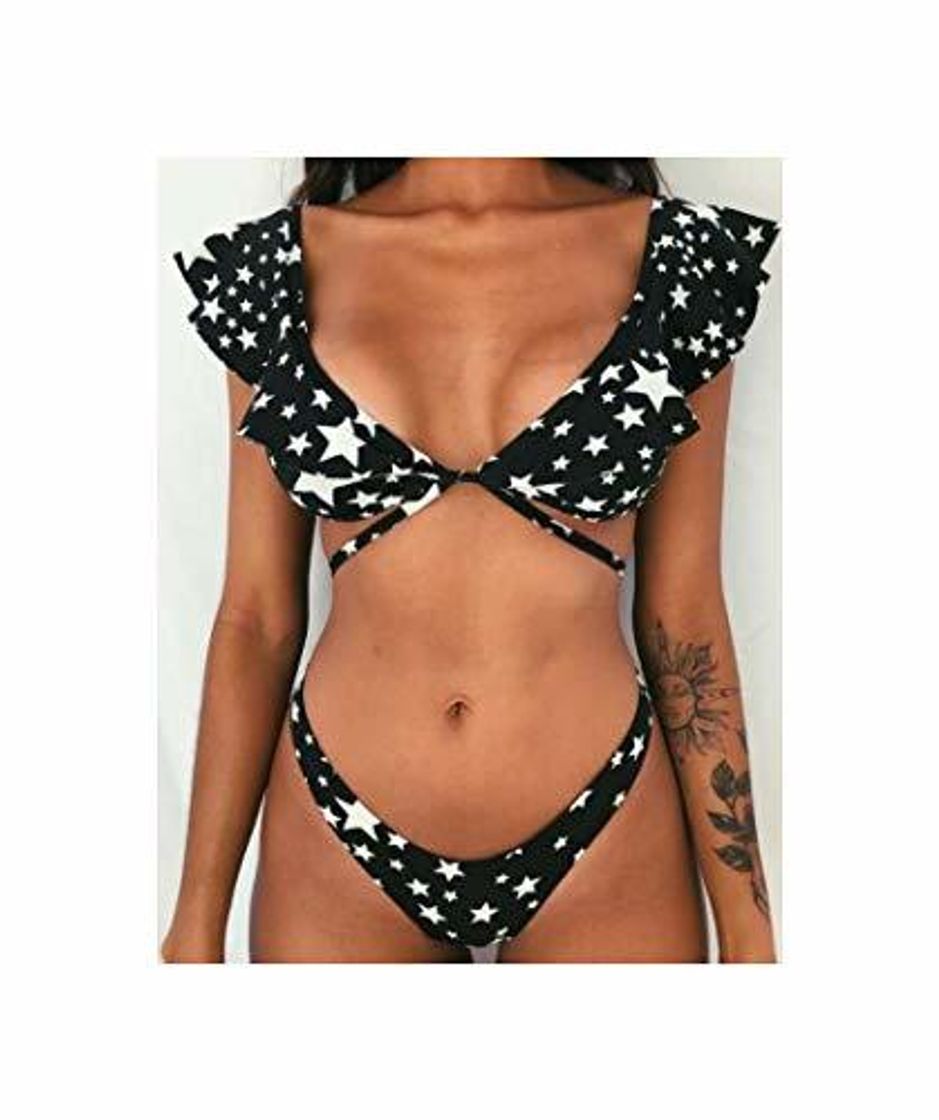 Place Off The Shoulder Print Ruffled Bikini Mujer New Sexy Swimwear Women Swimsuit