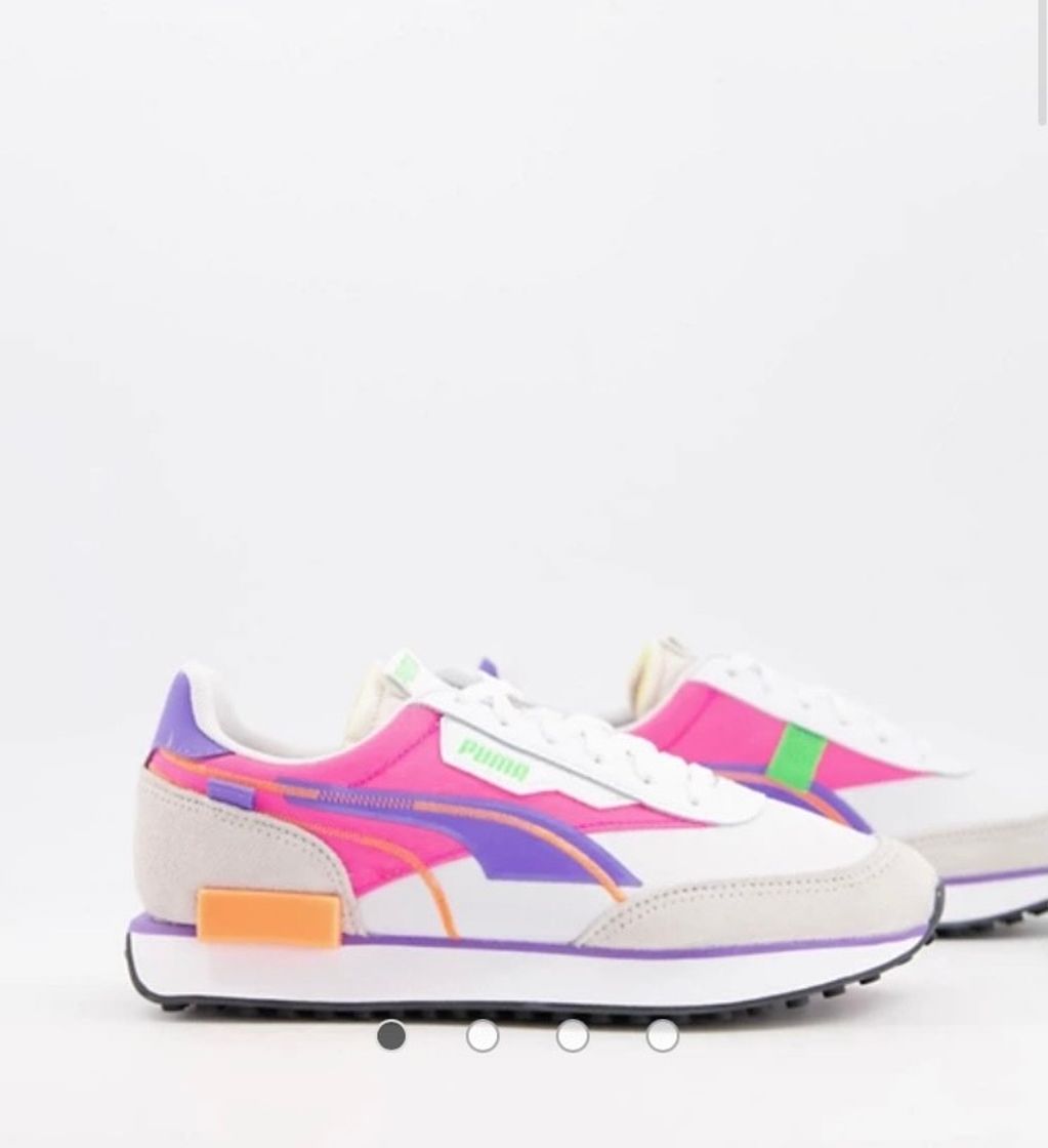 Social Puma Future Rider Twofold SD trainers in white and purple