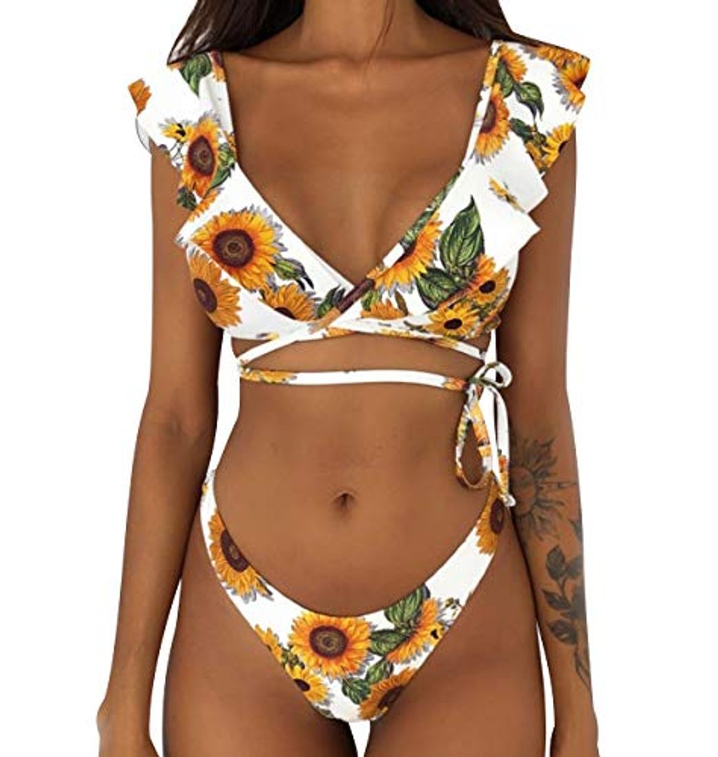 Social Bikini de Volantes Triangulo Push Up Mujer Trajes de Baño Flores de