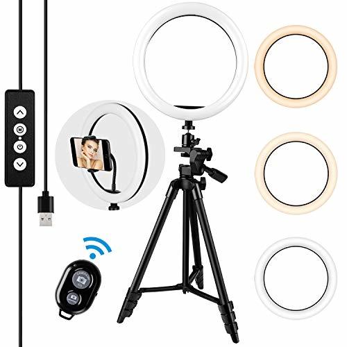 Social amzdeal 10'' Anillo de Luz LED 3 Colores 10%-100% Brillos Regulables Girar