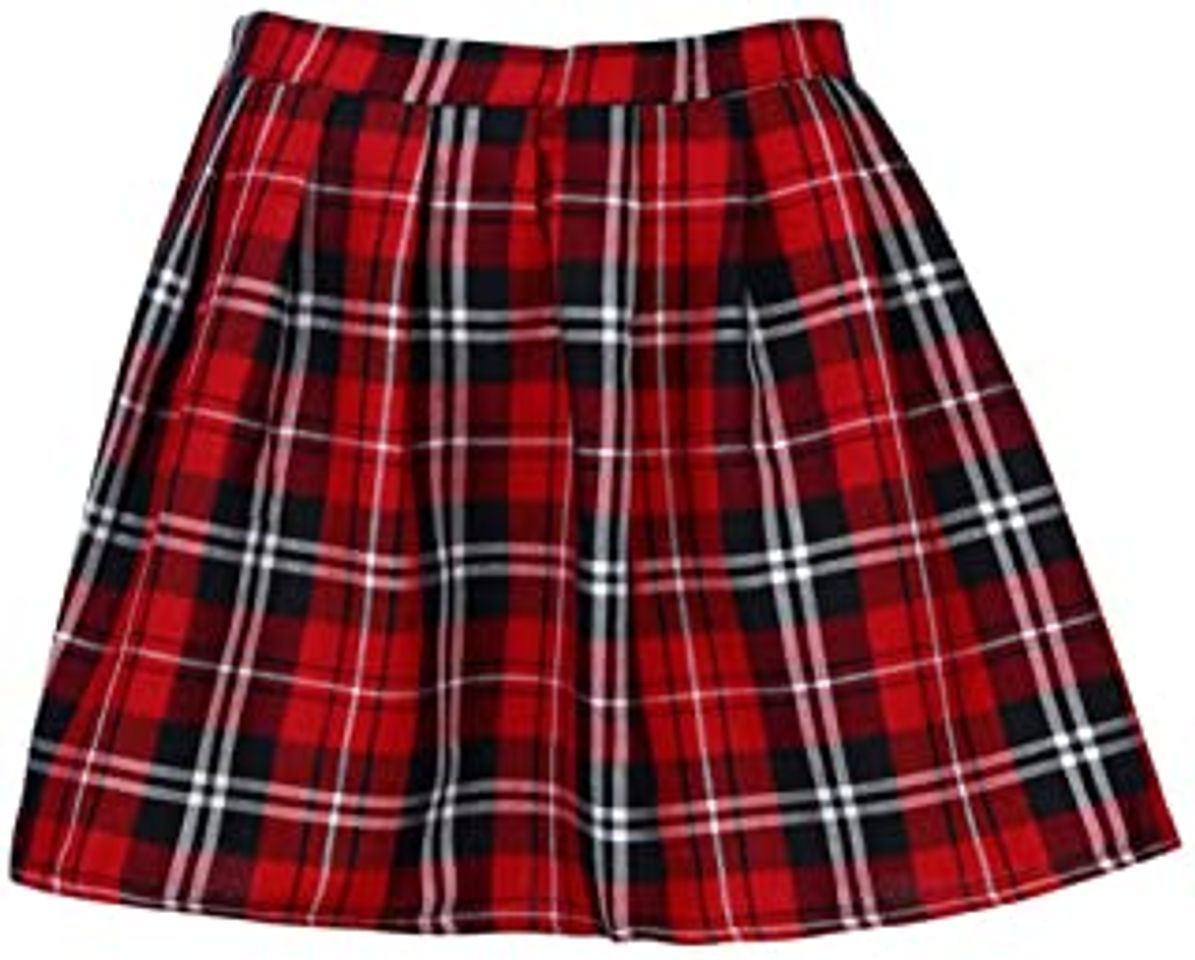 Fashion XIANGLIOOD Mujer Plaid A Line Cintura Alta Acampanada Plisada Corta Mini Négro