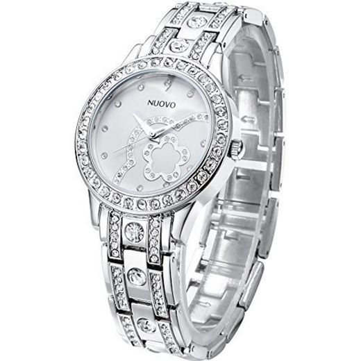 Relojes Mujer Plateado Cristal Pulsera de Acero Inoxidable Diamante Cuarzo Analógico Relojes