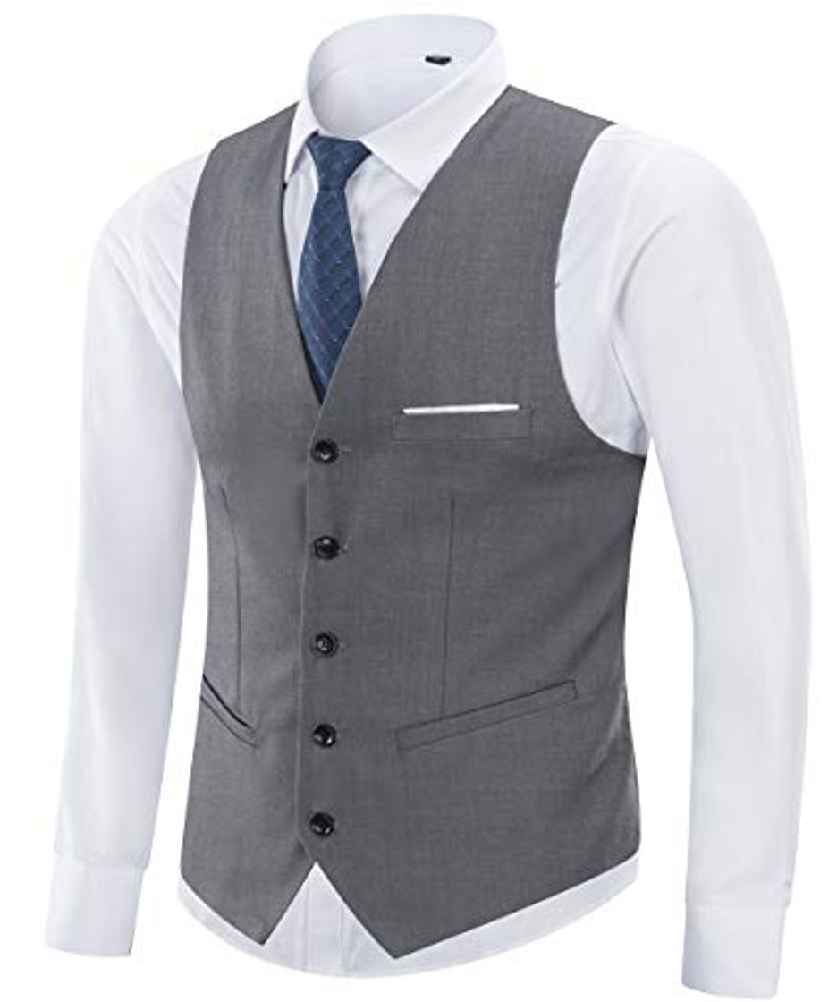 Fashion Yingqible Chaleco Hombre Casual Boda V-Cuello Traje Negocios con Botones Sin Mangas