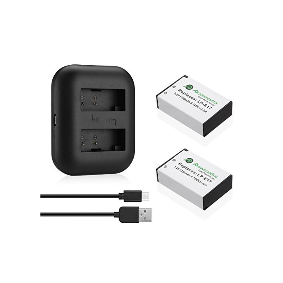 Producto Powerextra 2 Pack Baterías para Canon LP-E17 con Dual Cargador USB para