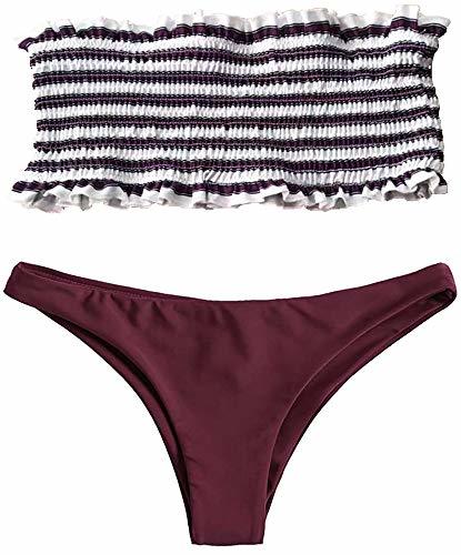 Social JFan Mujer Bikini Bandeau de Rayas Bralette Traje de Baño de Tubo