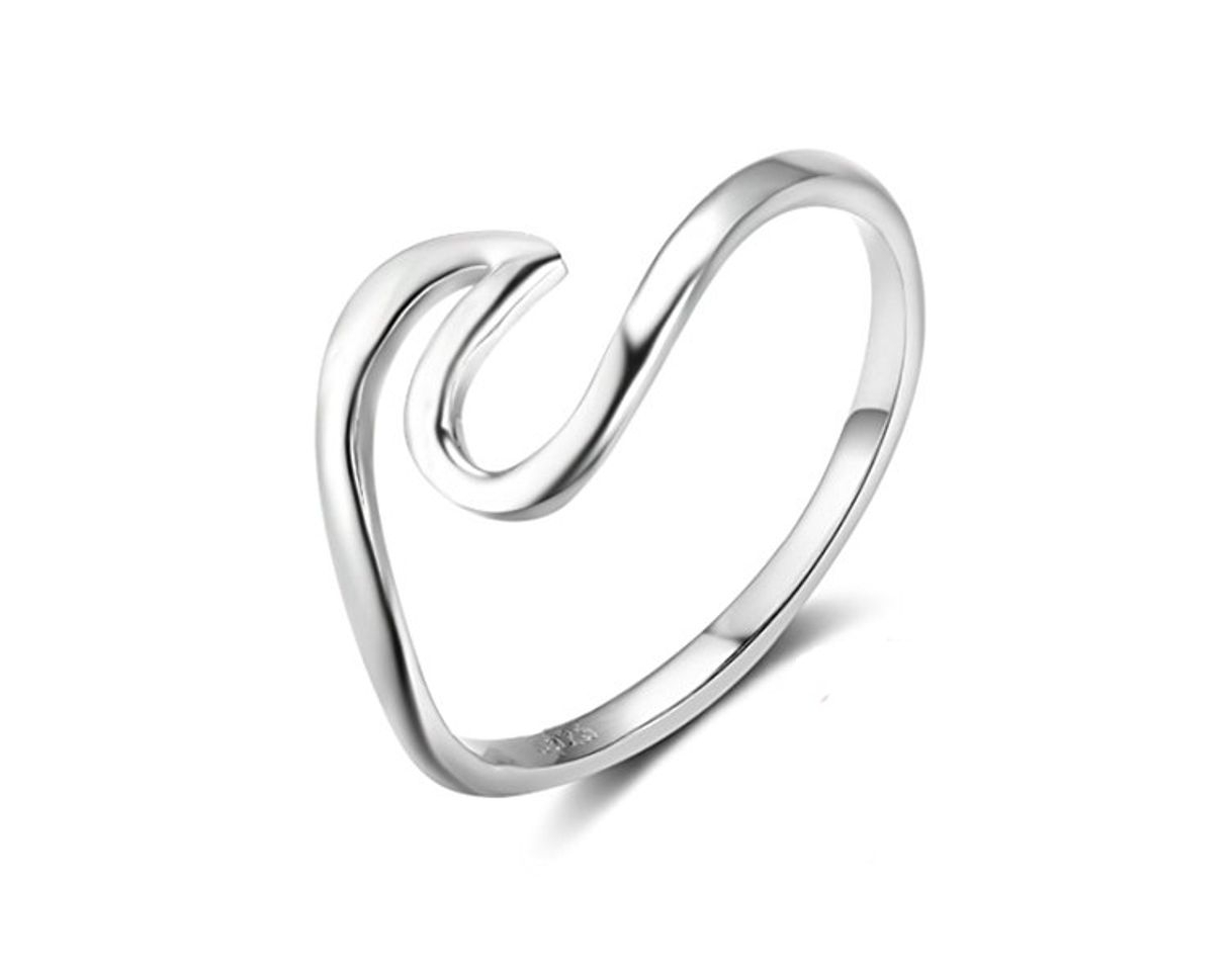 Product HOMEYU® Chic 925 Sterling Silver Wave Cut Girl Ring Wave Design Anillos para Mujer